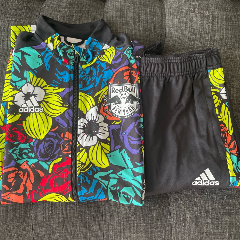 Adidas x NY Red Bulls Limited Edition Black Floral zip up jacket and joggers set